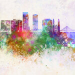 Omaha skyline artisc abstract in watercolor background