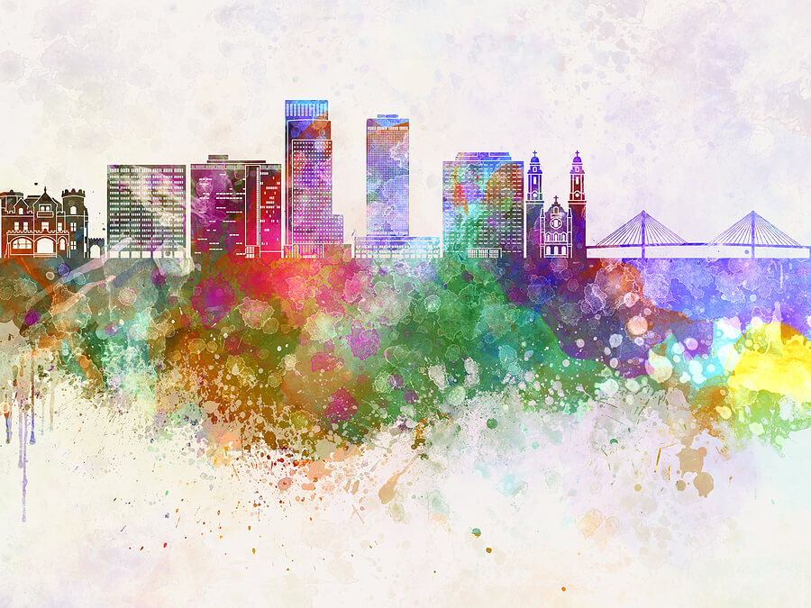 Omaha skyline artisc abstract in watercolor background